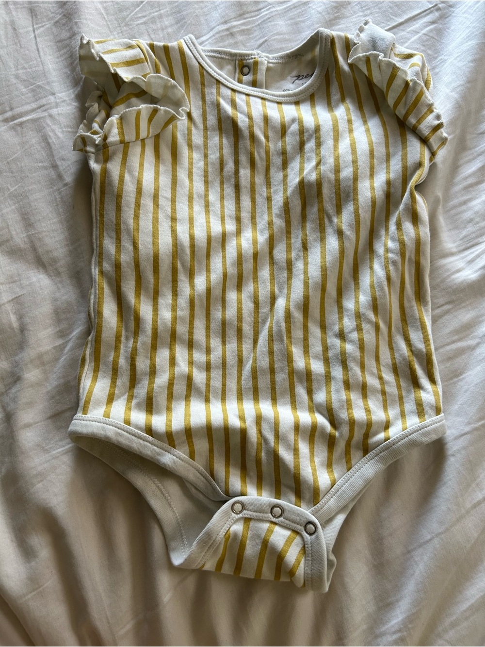 Striped Yellow & White Ruffle Sleeve Baby One-Piece - Pehr 12-18months